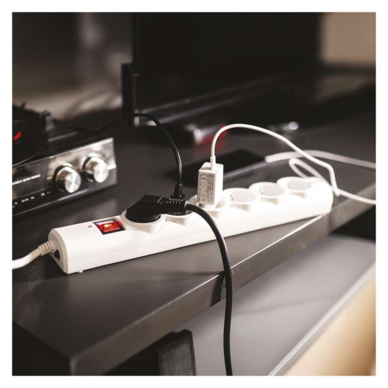 Listwa przeciwprzepięciowa EMOS, 6 gniazd, 1,5 m, biała