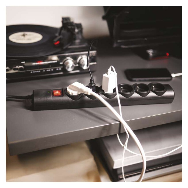 Listwa przeciwprzepięciowa EMOS, 6 gniazd, 1,5 m, czarna