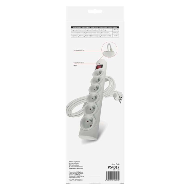 Listwa przeciwprzepięciowa EMOS, 6 gniazd, 5 m, biała
