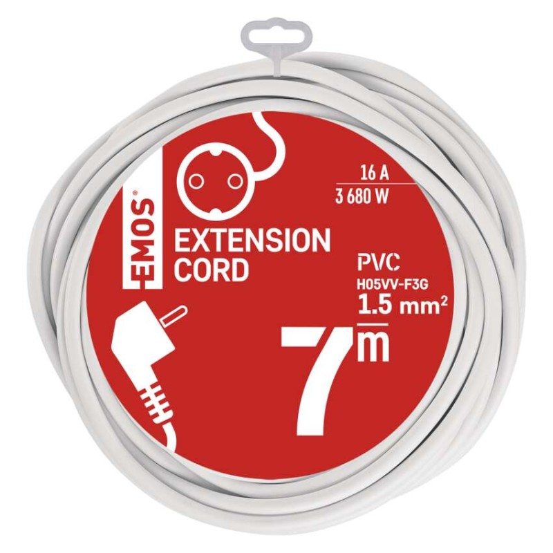 Ilgintuvas 7 m / 1 lizdas / baltas / PVC / 1,5 mm2 