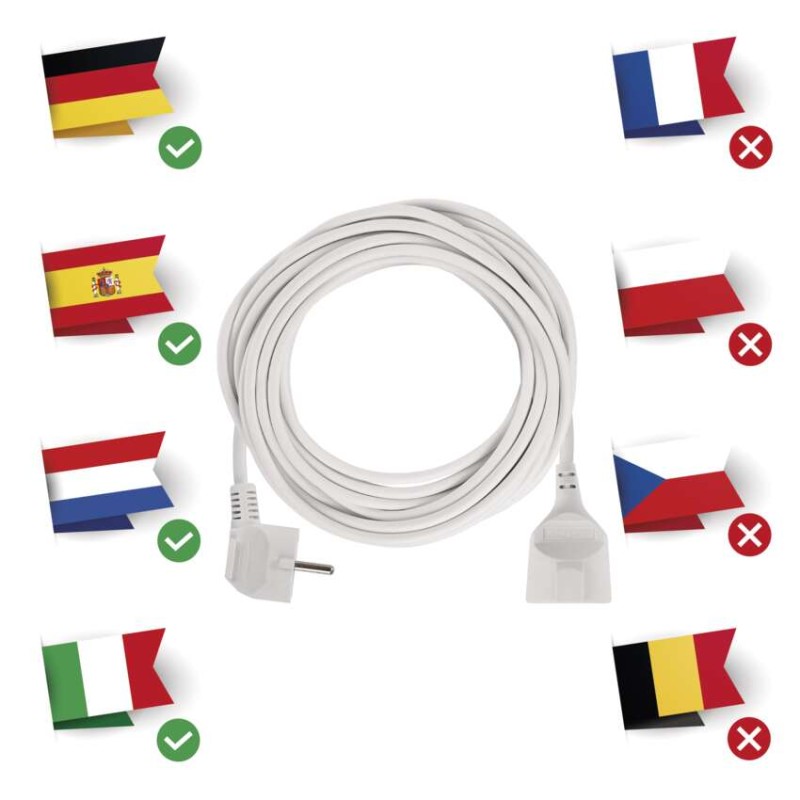 Ilgintuvas 10 m / 1 lizdas / baltas / PVC / 1,5 mm2 