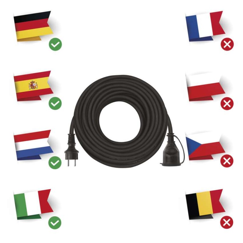 Hosszabbító 25 m / 1 aljzat / fekete / gumi-neoprén / 250 V / 2,5 mm2