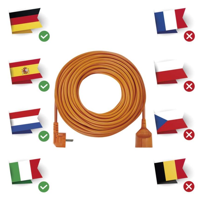 Pagarinātājs, 30 m / 1 kontaktligzda / oranžs / PVH / 250 V / 1,5 mm2