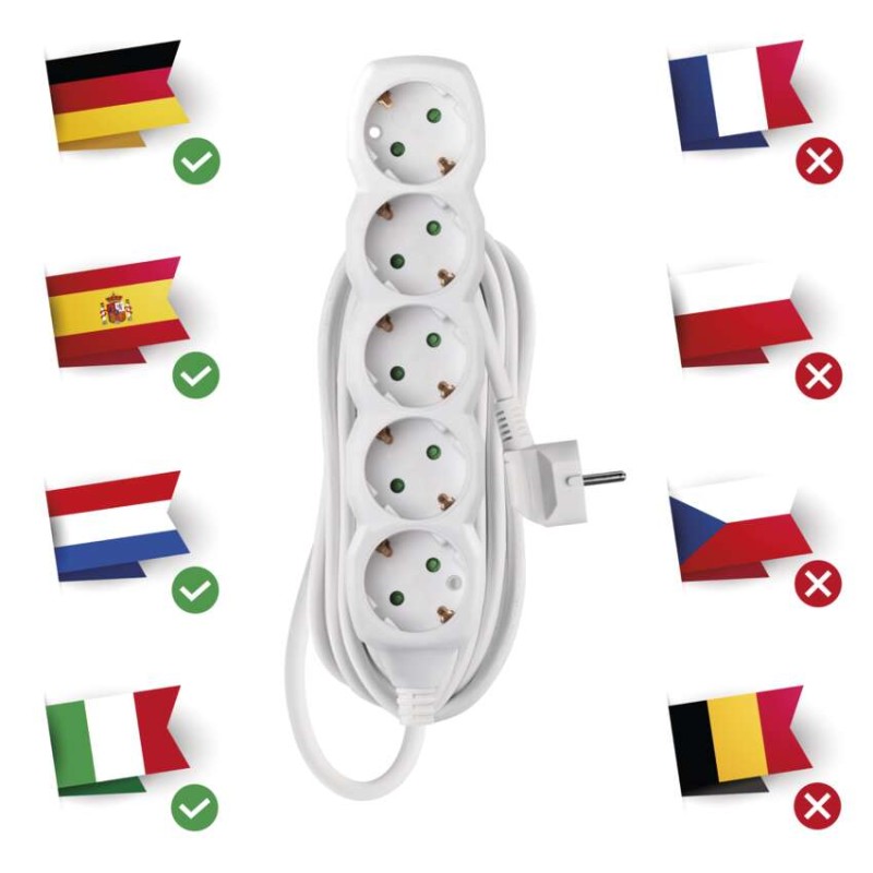 Ilgintuvas 5 m / 5 lizdai / baltas / PVC / 1,5 mm2 