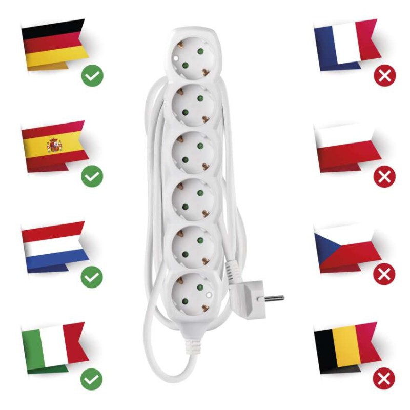 Hosszabbító 3 m / 6 aljzat / fehér / PVC / 1,5 mm2