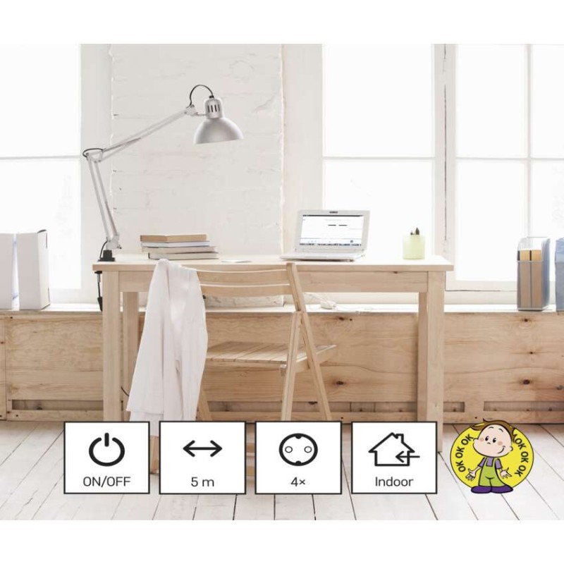 Ilgintuvas 5 m / 4 lizdai / su jungikliu / baltas / PVC / 1,5 mm2 