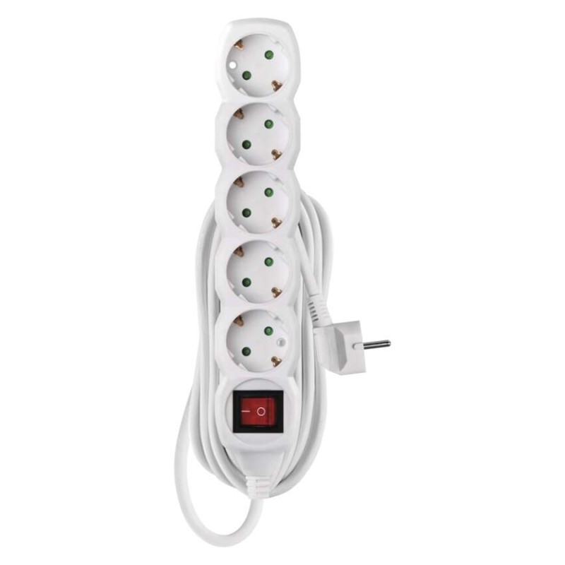 Ilgintuvas 5 m / 5 lizdai / su jungikliu / baltas / PVC / 1,5 mm2 