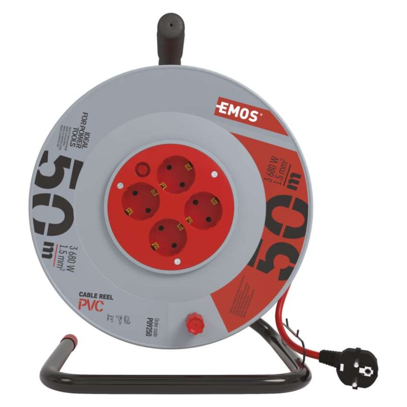 Kábeldob 50 m / 4 aljzat / narancssárga / PVC / 230 V / 1,5 mm2