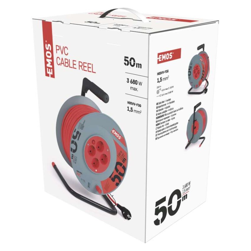 Kábeldob 50 m / 4 aljzat / narancssárga / PVC / 230 V / 1,5 mm2