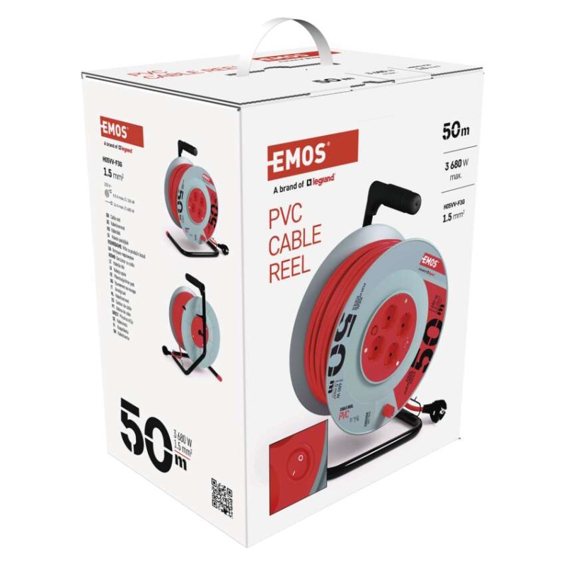 Kábeldob 50 m / 4 aljzat / piros / PVC / 230 V / 1,5 mm2