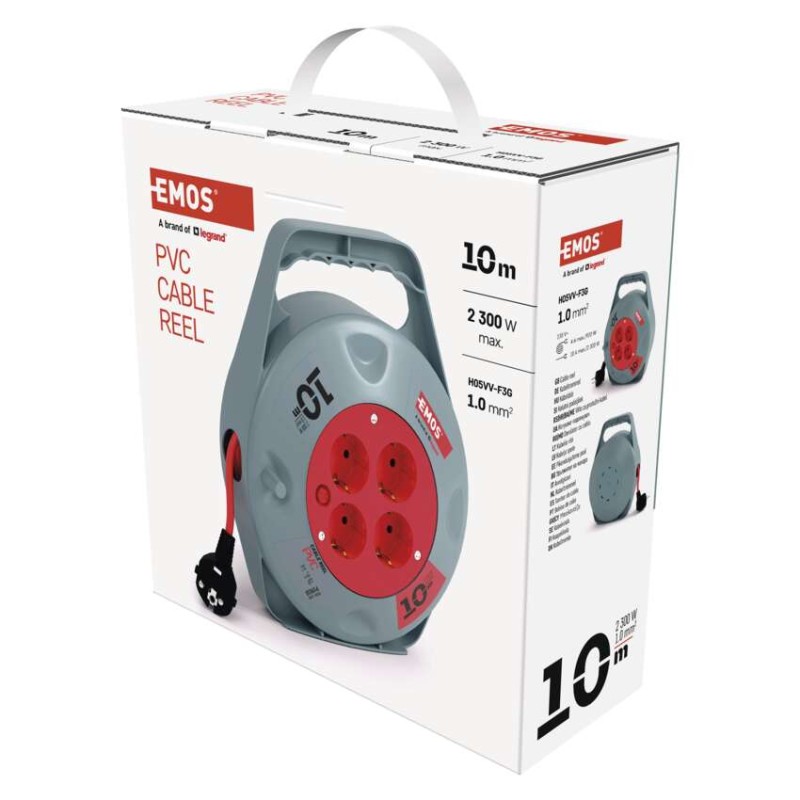 Kábeldob 10 m / 4 aljzat / fekete / PVC / 230 V / 1 mm2