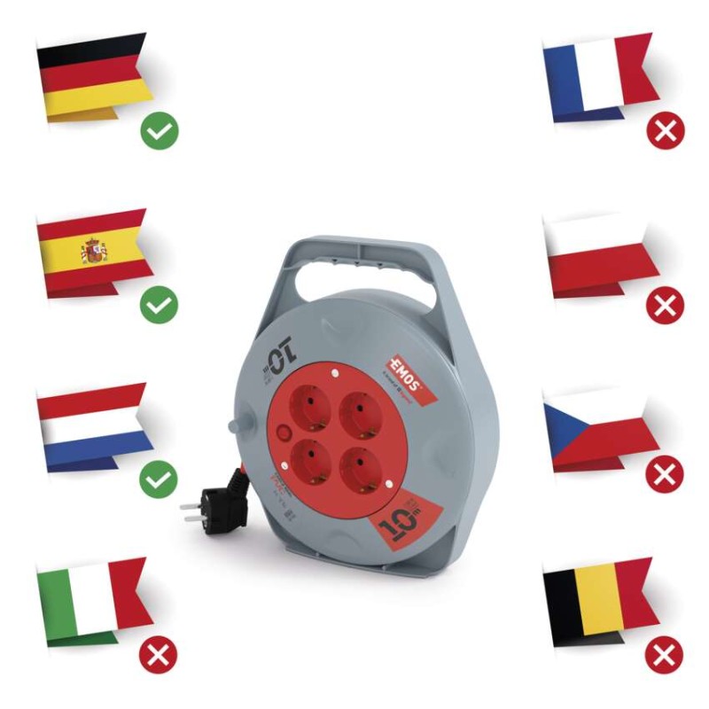 Kábeldob 10 m / 4 aljzat / fekete / PVC / 230 V / 1 mm2