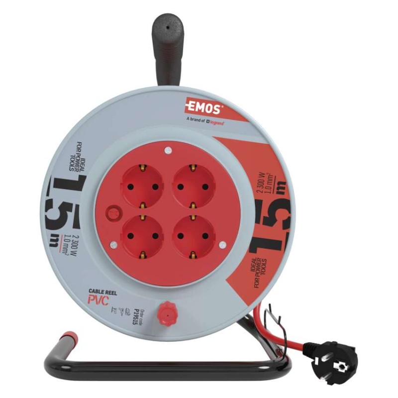 PVC Kabeltrommel – 4 Steckdosen, 15m SCHUKO
