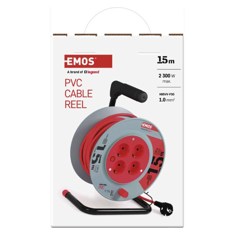 PVC Kabeltrommel – 4 Steckdosen, 15m SCHUKO