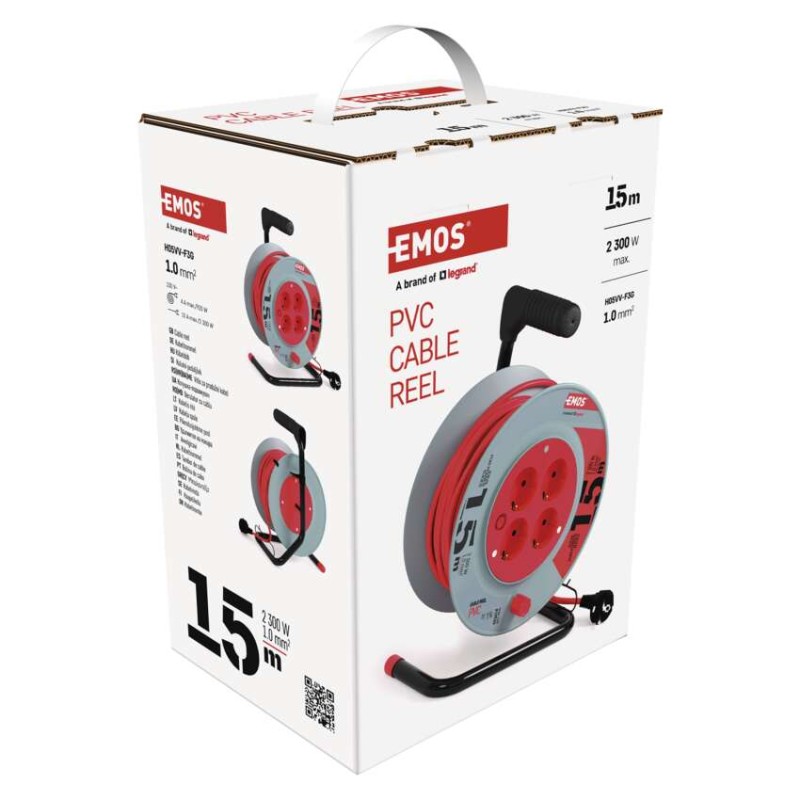 PVC Kabeltrommel – 4 Steckdosen, 15m SCHUKO