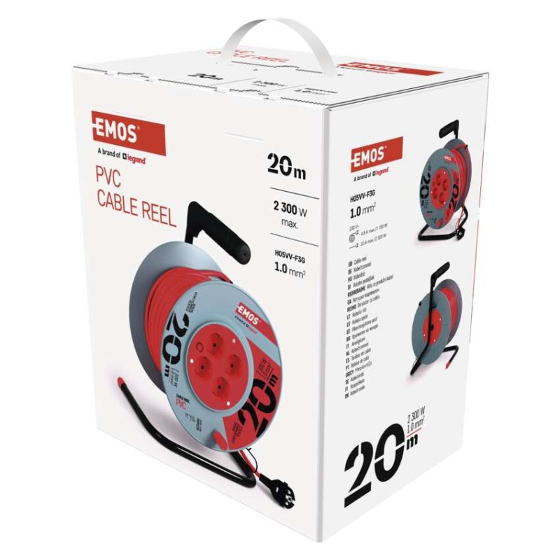 Kábeldob 20 m / 4 aljzat / piros / PVC / 230 V / 1 mm2