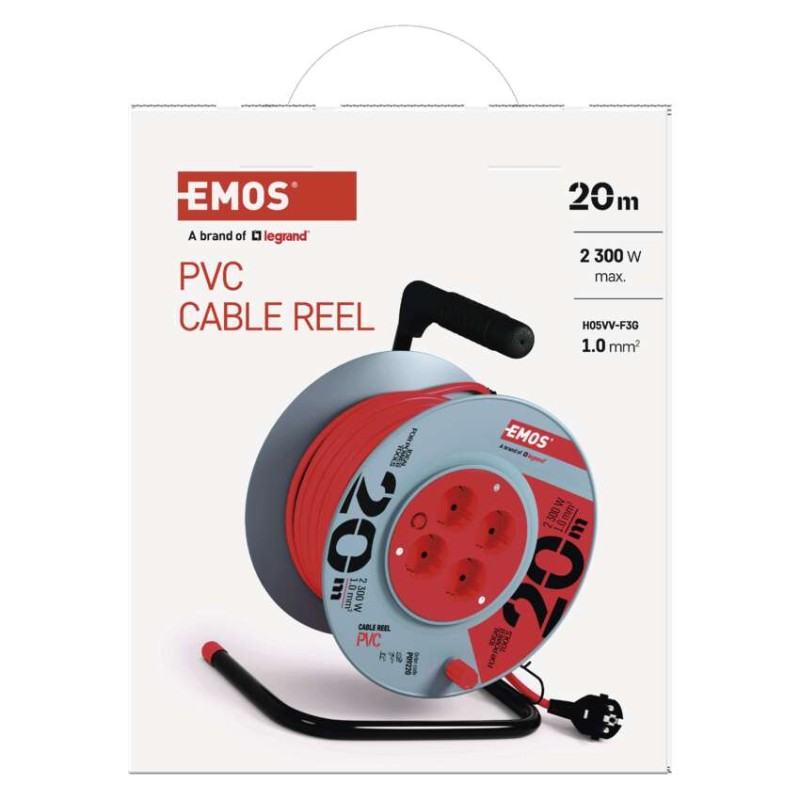 Kábeldob 20 m / 4 aljzat / piros / PVC / 230 V / 1 mm2