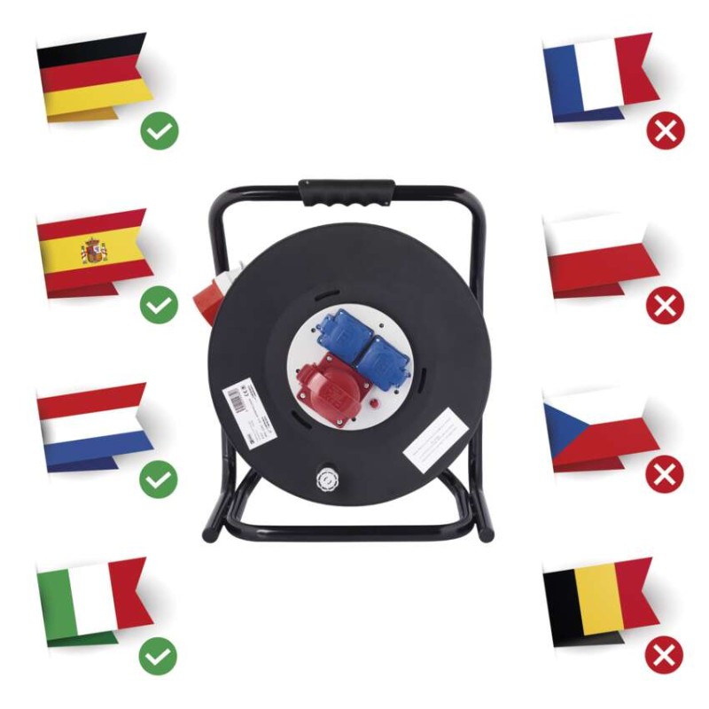 Kültéri kábeldob 25 m / 3 aljzat / fekete / gumi / 230V/400V / 1,5 mm2