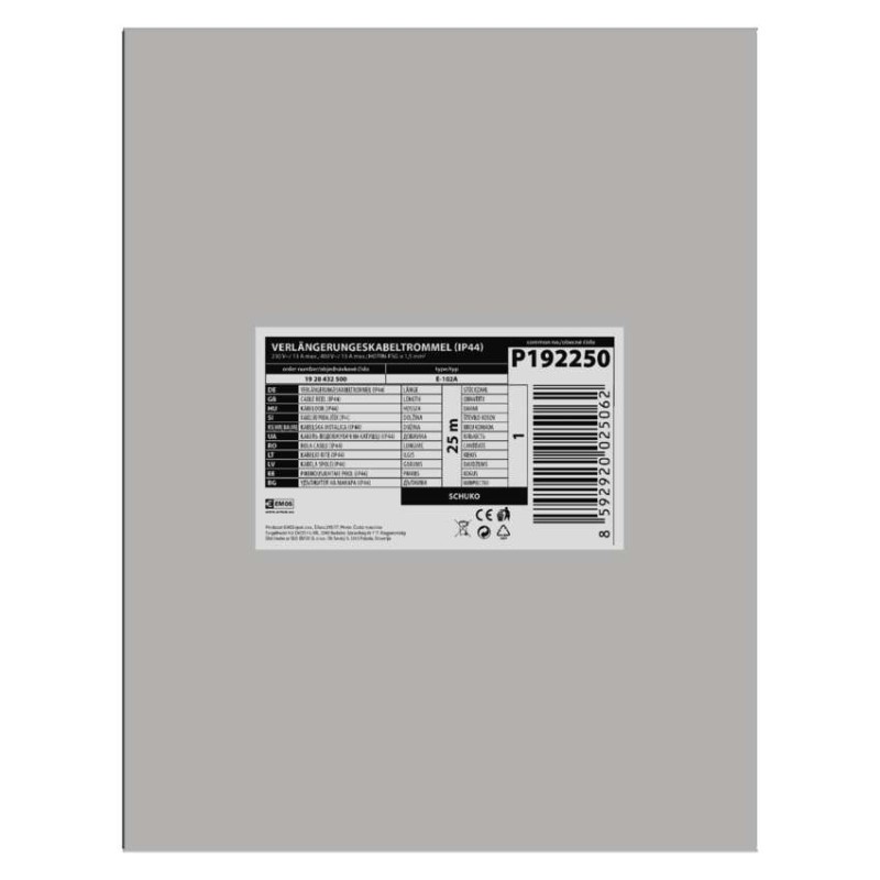 Kültéri kábeldob 25 m / 3 aljzat / fekete / gumi / 230V/400V / 1,5 mm2