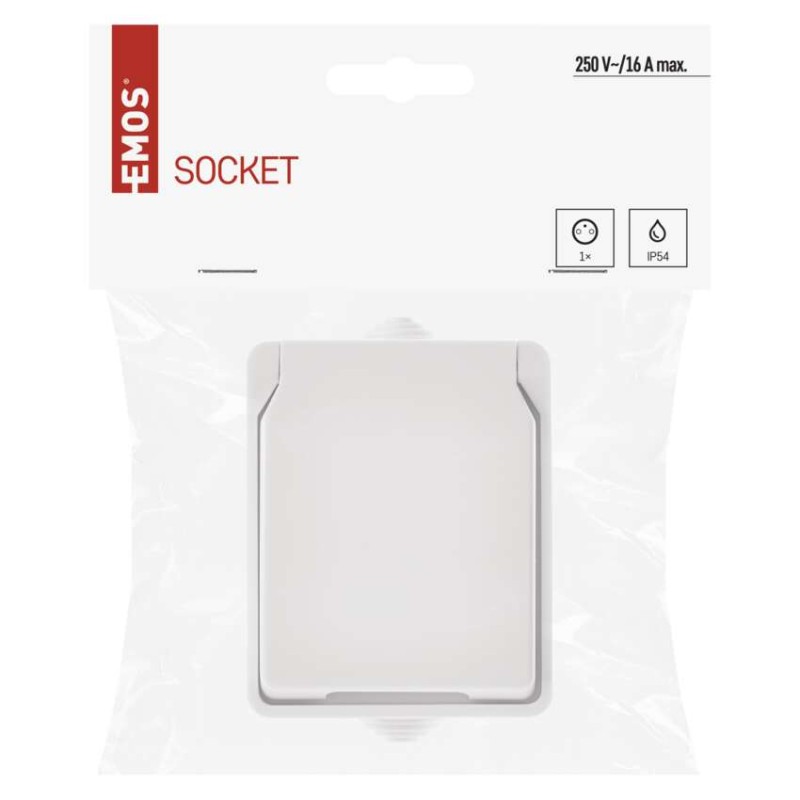 Zásuvka nástěnná, bílá, IP54