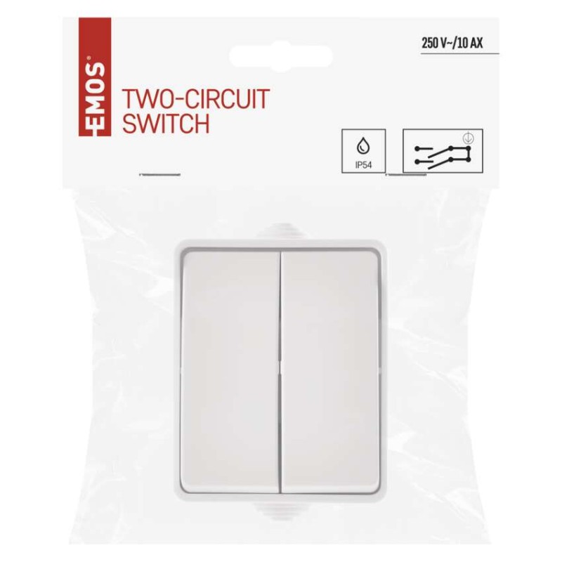 Vypínač nástenný č. 5 IP54, 2 tlačítka