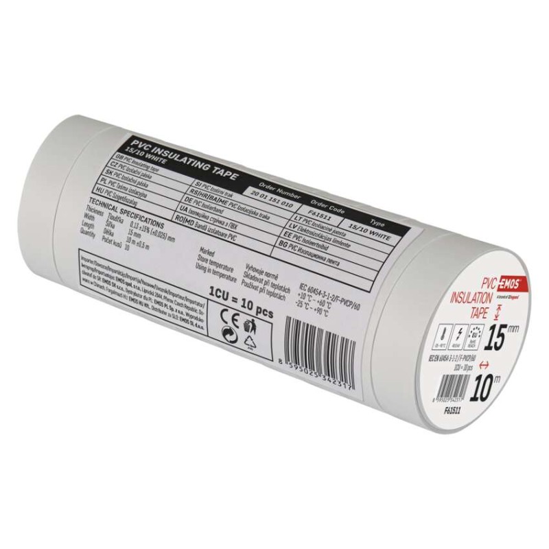 Izolační páska PVC 15mm / 10m bílá, 10 ks
