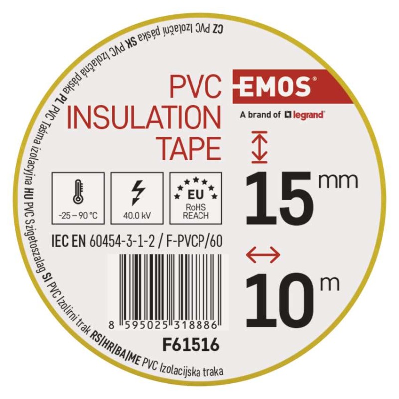 PVC-isoleerteip 15 mm / 10 m kollane, 10 tk