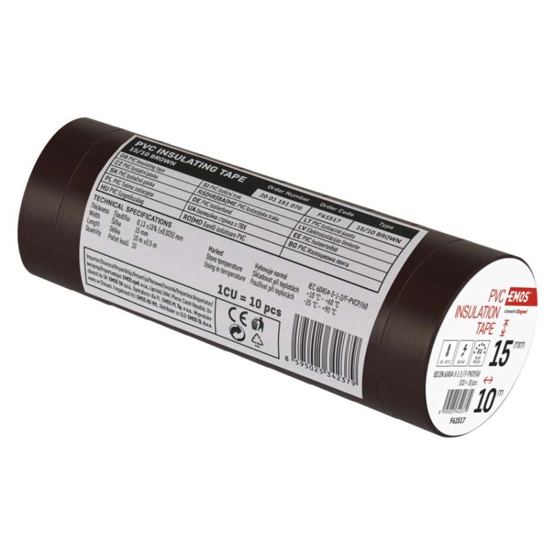 Izolační páska PVC 15mm / 10m hnědá, 10 ks