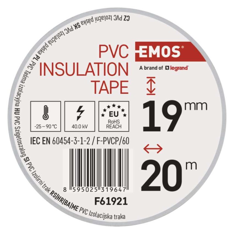 Izolačná páska PVC 19mm / 20m biela, 10ks