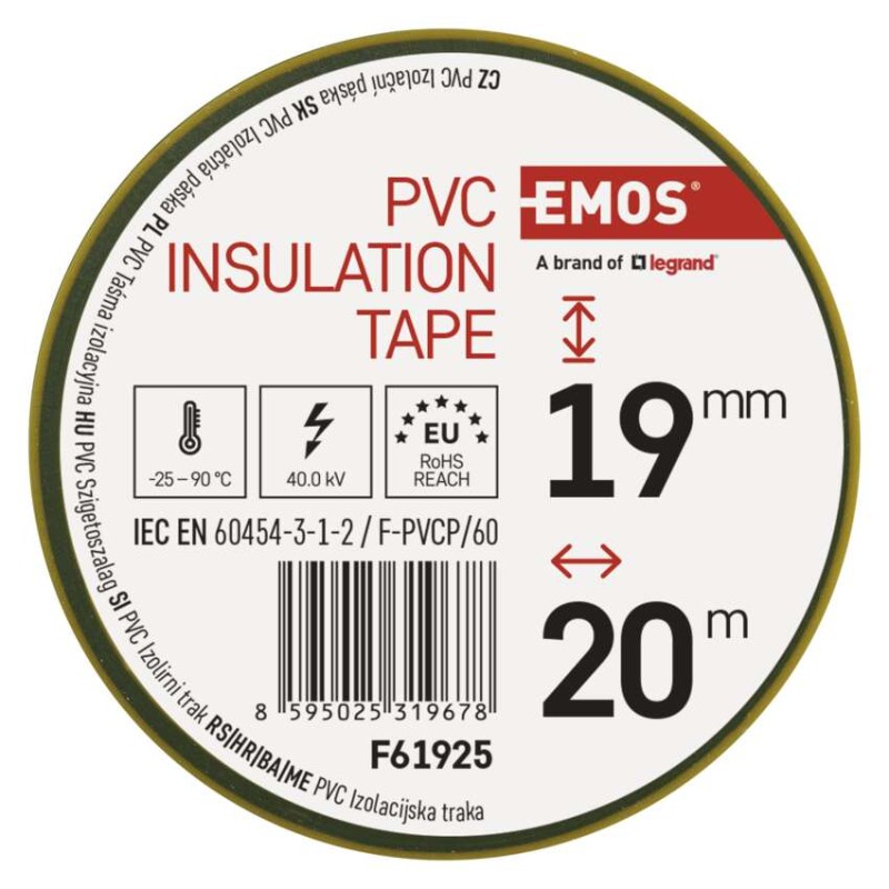PVC-isoleerteip 19 mm / 20 m roheline / kollane, 10 tk