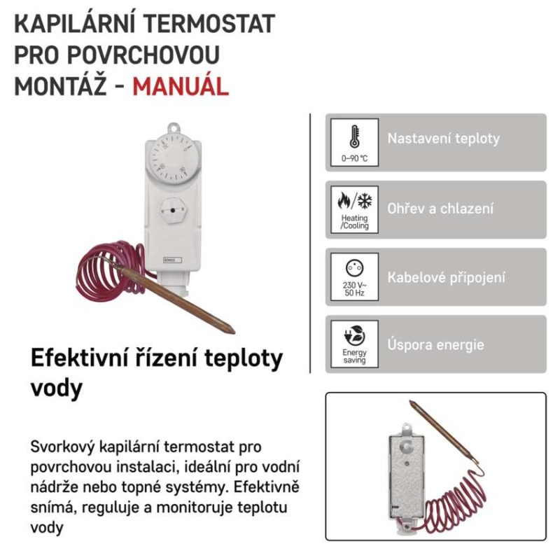 Příložný manuální kapilárový termostat P5682