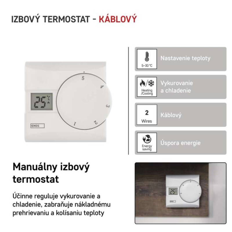 Izbový manuálny drôtový termostat P5603R