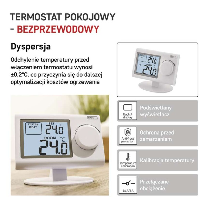 Ręczny termostat pokojowy, bezprzewodowy, P5614