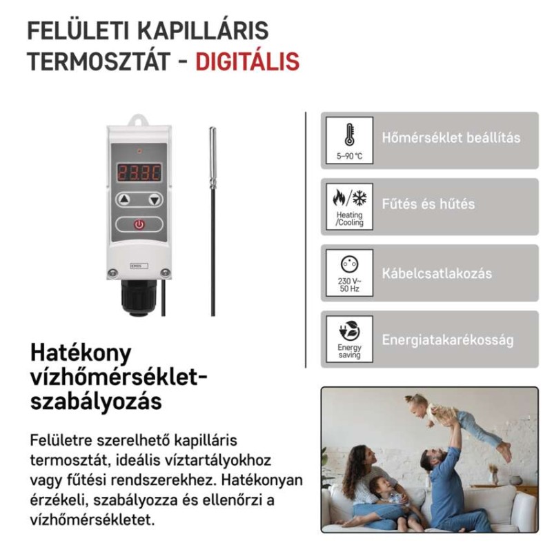 Manuális felületre szerelhető csőtermosztát kapilláris érzékelővel P5684