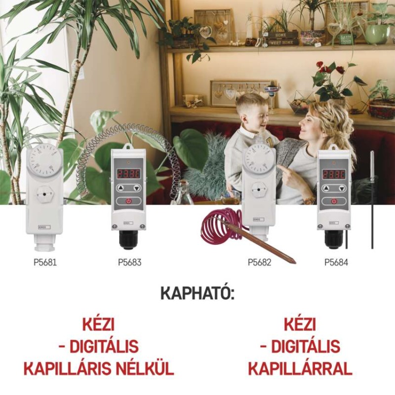 Manuális felületre szerelhető csőtermosztát kapilláris érzékelővel P5684