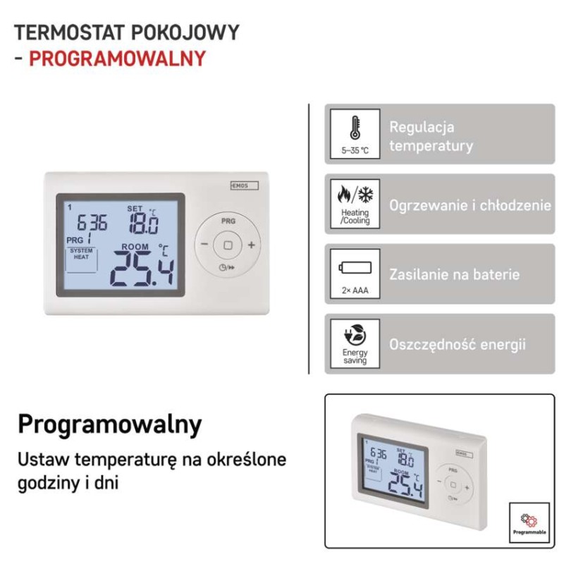 Programowalny termostat pokojowy, przewodowy, P5607