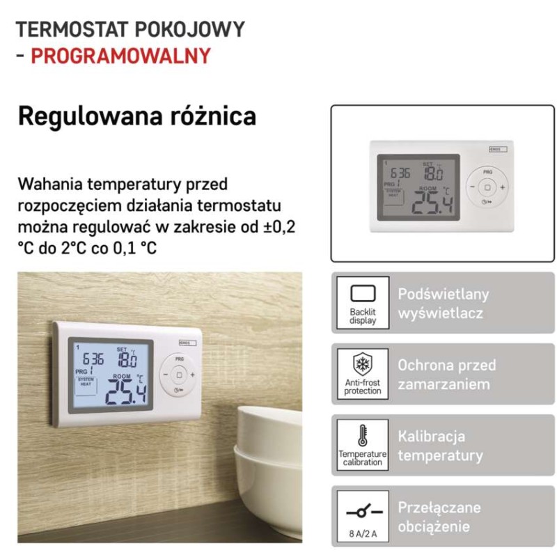 Programowalny termostat pokojowy, przewodowy, P5607