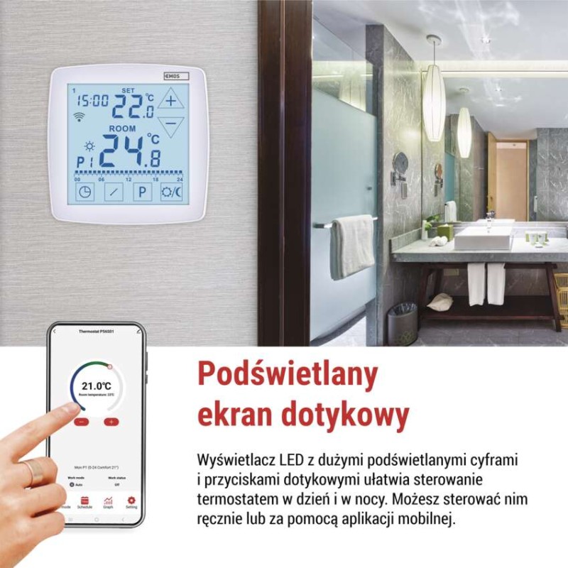 Inteligentny termostat pokojowy do ogrzewania podłogowego, GoSmart z WiFi, P56S01F