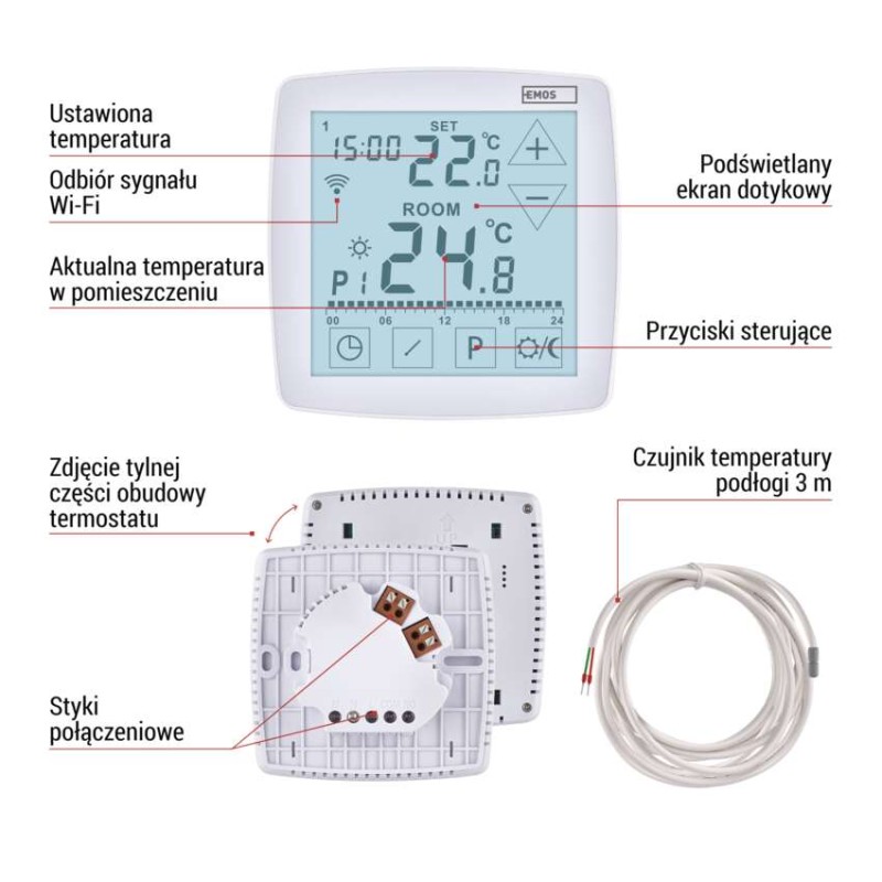 Inteligentny termostat pokojowy do ogrzewania podłogowego, GoSmart z WiFi, P56S01F