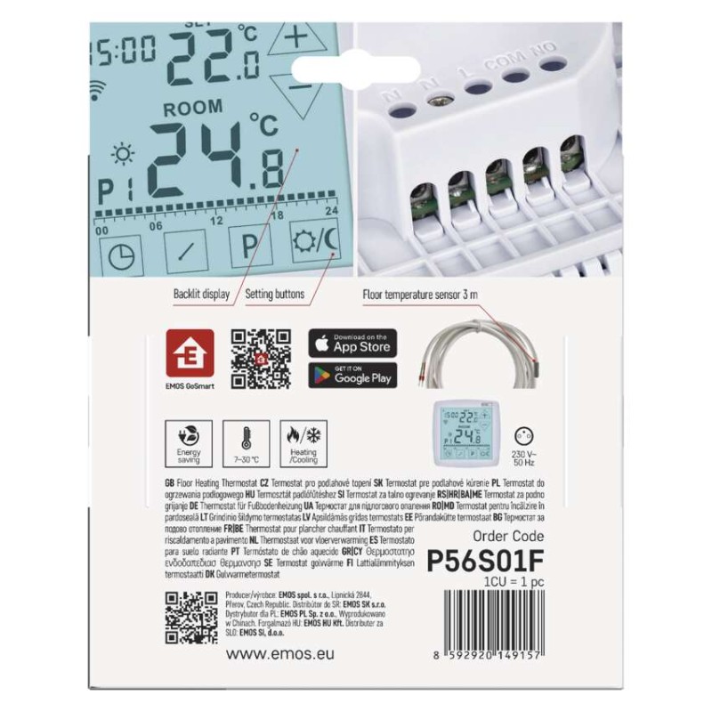 Podlahový programovatelný drátový WiFi GoSmart termostat P56S01F