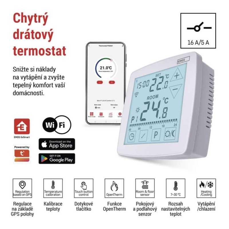 Pokojový programovatelný drátový WiFi GoSmart termostat P56S01