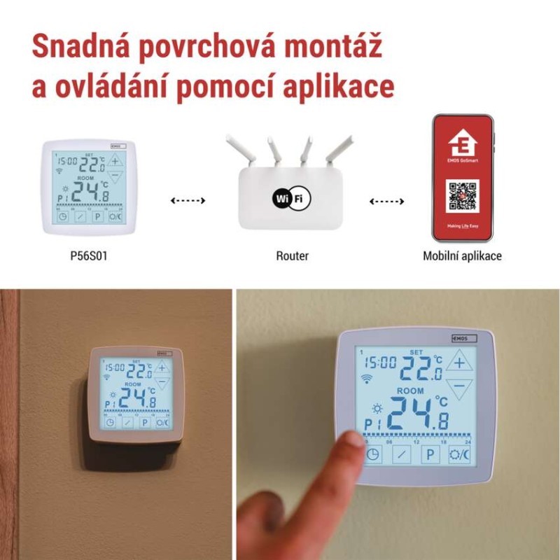 Pokojový programovatelný drátový WiFi GoSmart termostat P56S01