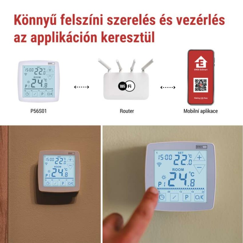 GoSmart Programozható vezetékes szobatermosztát WiFi-vel P56S01 