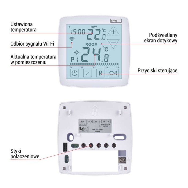 Inteligentny termostat pokojowy, przewodowy, GoSmart z WiFi, P56S01