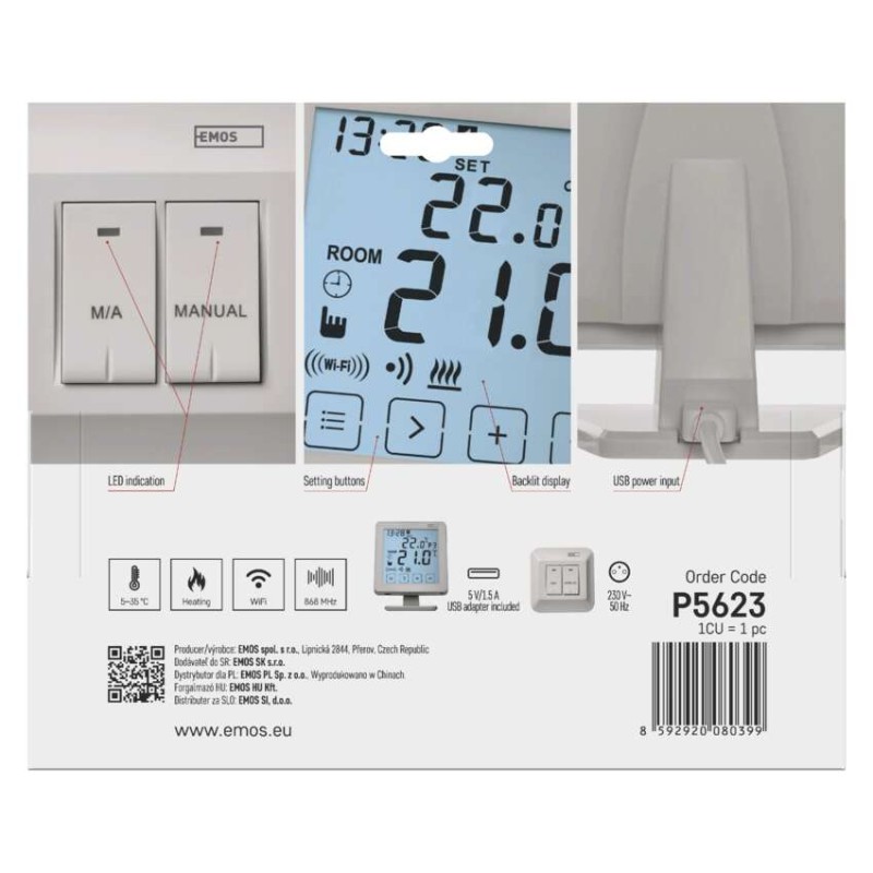 Programozható vezeték nélküli szobatermosztát WiFi-vel P5623 