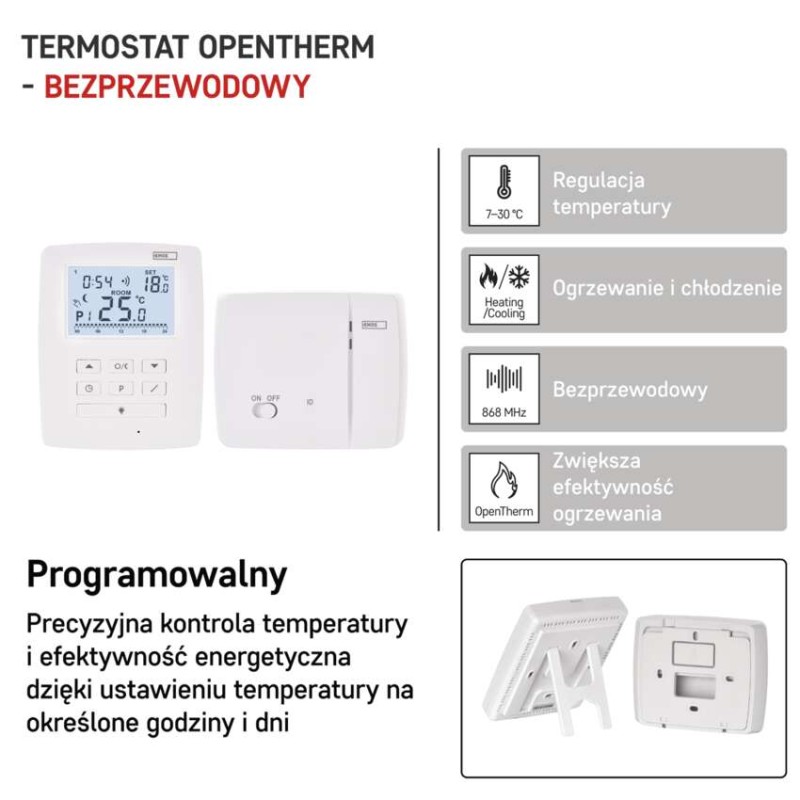 Termostat bezprzewodowy, pokojowy, programowalny z OpenTherm, P5611OT