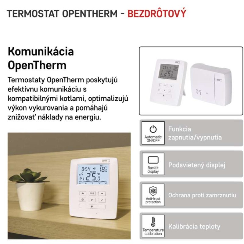 Izbový programovateľný bezdrôtový OpenTherm termostat P5611OT