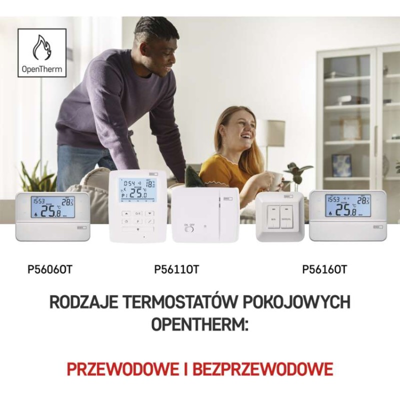 Termostat bezprzewodowy, pokojowy, programowalny z OpenTherm, P5611OT