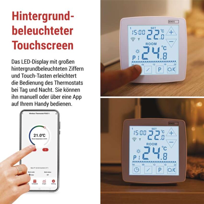 GoSmart Raumthermostat P56S11 mit WiFi, programmierbar, kabellos