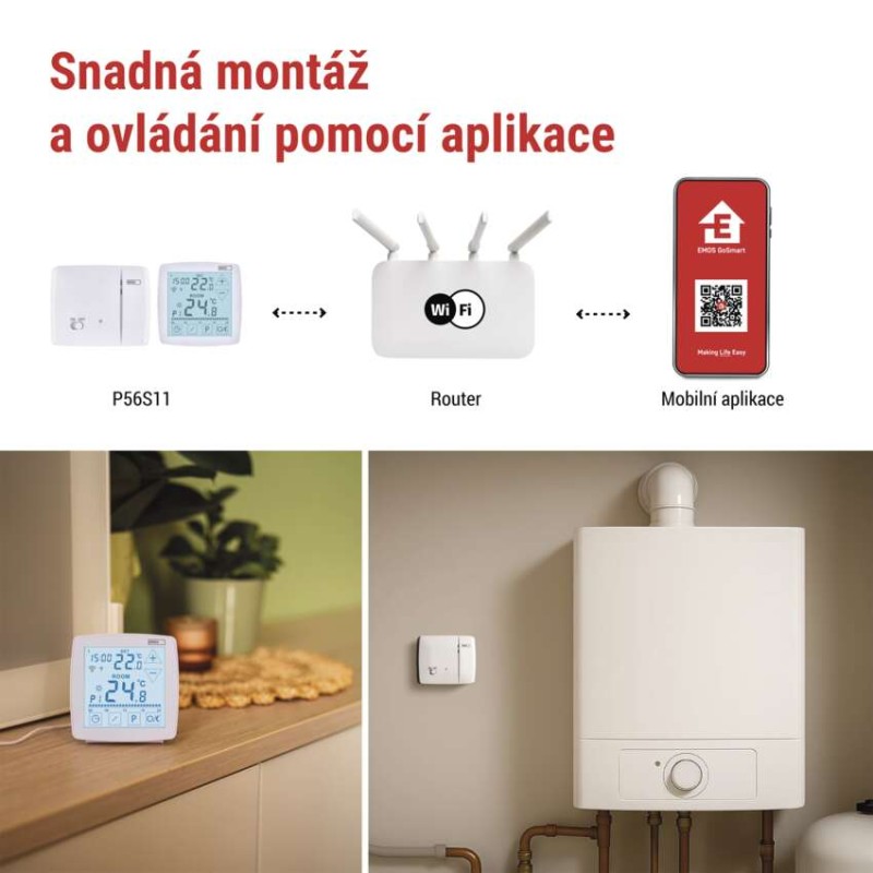 Pokojový programovatelný bezdrátový WiFi GoSmart termostat P56S11